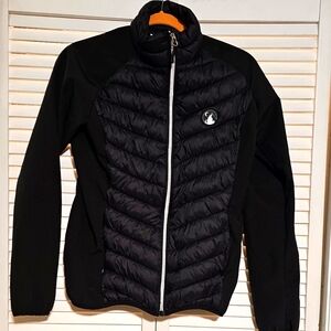 Zyia Active Altitude Puffer Full Zip Coat Hooded Colorblock Pockets Black Medium